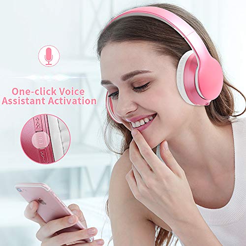 Rose Pink LOBKIN Over-Ear Bluetooth Headphones with Microphone Stereo Noise Reduce Over Ear Studio School Gaming Sleep Party Outdoor Kids Girls Wireless Headphones