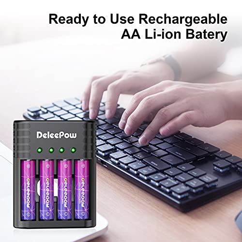 Deleepow Lithium AA Batteries 1.5V, 3200mWh High Capacity Rechargeable
