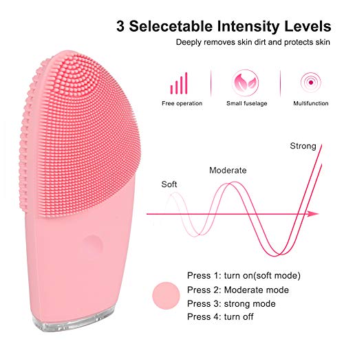 VIVK Sonic Facial Cleansing Brush - Rechargeable Electric Waterproof Silicone Exfoliating Face Scrub Brush(Pink)