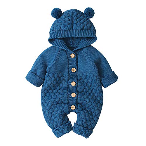 FYMNSI Newborn Baby Winter Outfit Knitted Sweater Romper 3D Bear Ears Hooded Jumpsuit Warm Clothes Set for Girls Boys Long Sleeve Bodysuit Jumpsuit Denim Blue 12-18 Months at Amazon