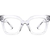 Zeelool Trendy Rectangle Blue Light Blocking Glasses for Women TR90 Eyewear Malcolm VFT0269 (VFT0269-08 Crystal, Non-prescription Clear Lens)