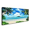 S72750 Canvas Wall Art Ocean Waves Coconut Trees on Sands Beach Seascape Scenery Painting Nature Picture for Bedroom…