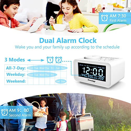 REACHER Small Digital Alarm Clock Radio with 2 USB Charging Ports, 0
