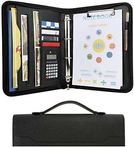 Padfolio Portfolio Folder, PU Leather Padfolio with Zippered Closure Resume Portfolio/Business Portfolio, Document Storage Writing Pad, 10.6 x 13.5inch, Black