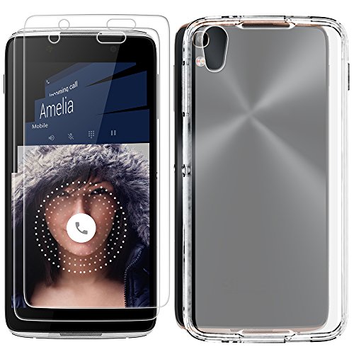 Screen Protectors for Alcatel OneTouch Idol 4 (5.2") with Protective Case, AFUNTA Set of 2 Full Coverage Tempered Glass Protective Films, with 1 Shockproof Transparent Case for Idol4 5.2 Inch