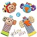 Daisy 4-Piece Animal Baby Infant Wrists Rattle and Socks Foot Finders Set Developmental Soft Toy - Elephant and Monkey