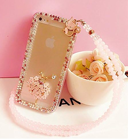 iPhone 6s Plus Lanyard Case , Surpriseyou(TM) 3D Handmade Bling Diamond Bear Flower Cover Case with Pearl Lanyard Hanging Neck Strap Holder for iPhone 6s Plus &amp; iPhone 6 Plus (Girl in flowers dress)