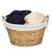 Household Essentials Round Wicker Laundry Basket with Handles, Whimsical Water Hyacinth Basket, Supportive Metal Frame, Removable Polyester Liner, Handwoven, Well-Structured and Versatile, Natural