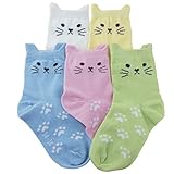 Tandi Kids Girls Cotton Novelty Cats Crew No Seam Socks 5 Pairs Pack