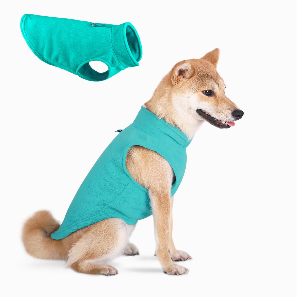 TOPSOSO Dog Jumper, Elastic Comfortable Lapel, Dog Fleece Vest, Soft, Skin-Friendly, Warmth, Dog Sweatshirt, Fashion, Plain Dog Jacket, Winter with D-Ring, Suitable for Small Cats and Dogs (Green M)