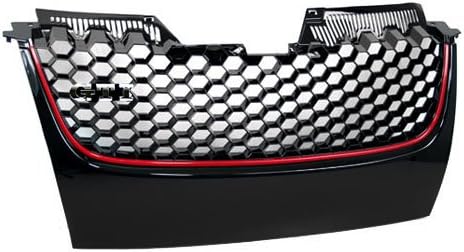 PROMOTORING For 06-09 Volkswagen MK5 Jetta/GLI/GTI Badgeless Hex Mesh Grille - Black w/Red Trim (2006 2007 2008 2009)