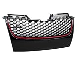 06-09 Volkswagen MK5 Jetta/GLI/GTI Badgeless Hex Mesh Grille - Black w/Red Trim (2006 2007 2008 2009)