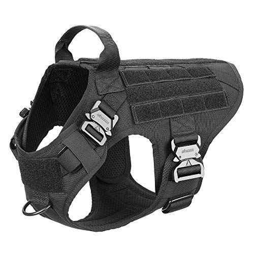 ICEFANG Tactical Dog Harness with 4X Metal Buckle,Dog MOLLE Vest with