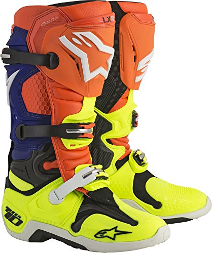 Alpinestars Tech 10 Motocross Off-Road Motorcycle Boots, Orange/Blue/White, Men Size 11