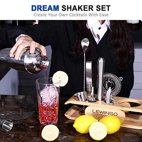 LEWINGO, Cocktail-Shaker-Set mit Ständer, 11-teiliges Bar-Set inkl. Martini-Shaker, Sieb, Messbecher, Mixologie… – Bild 8
