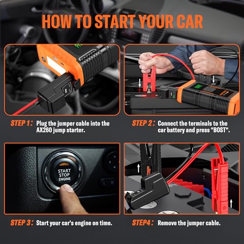 AsperX Arrancador de batería con compresor de Aire 150PSI, Arrancador de batería Portátil de 3000 A 12 V para Motor de Gasolina de hasta 10,0 l o diésel de 8.0 l, con Pantalla 3,4 Pulgadas, luz LED