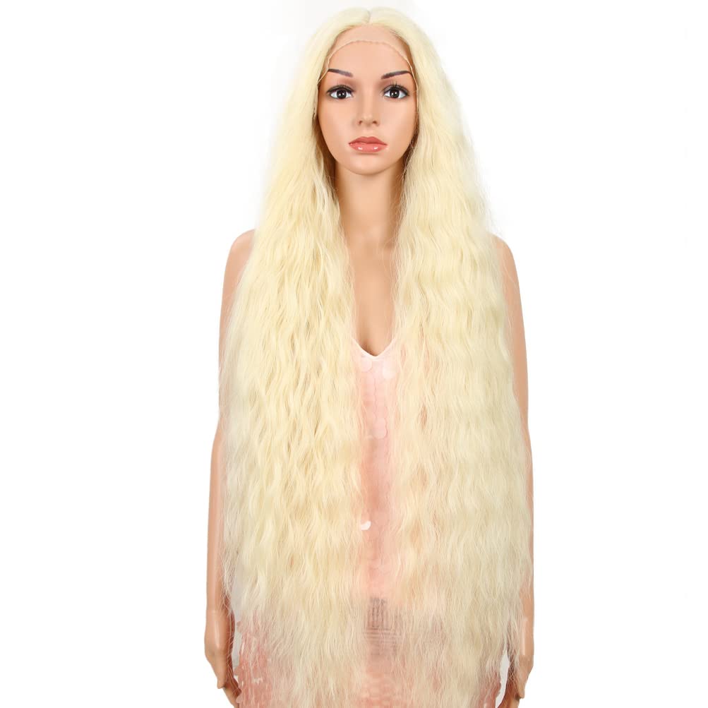 Style Icon Lace Front Wigs 41 Inches Super Long Curly Wavy Wigs Synthetic Wig 6 inches Deeper Middle Part Wig with Baby Hair 150% Density (41 Inch, 613) โ image 1