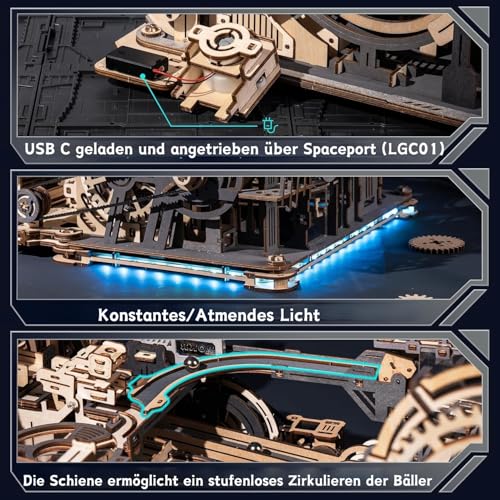 ROKR Marble Rails Combination Set 3D Puzzle Adult Model Kits Gift Idea for Men Marble Spaceport & Night City & Link Pack