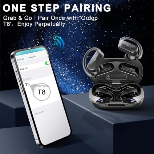 Wireless Earbuds Sports, 2026 Bluetooth 5.4 Headphones with 70H Deep Bass Over Ear Buds, IPX8 Waterproof ENC Noise Cancelling Earphones, Running Headphones with Earhooks, USB-C Headset for Workout/Gym