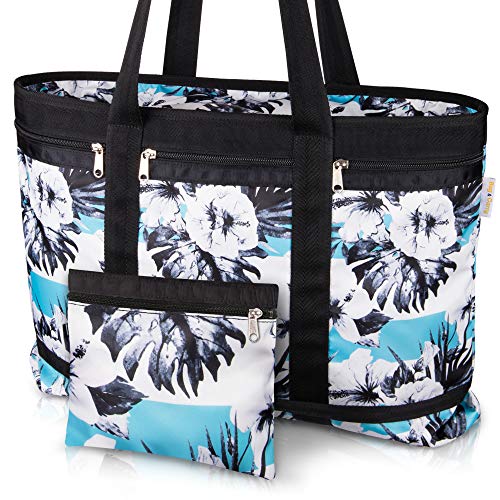 Extra Large Utility Tote Beach Bag With Hard Bottom And Top Zipper