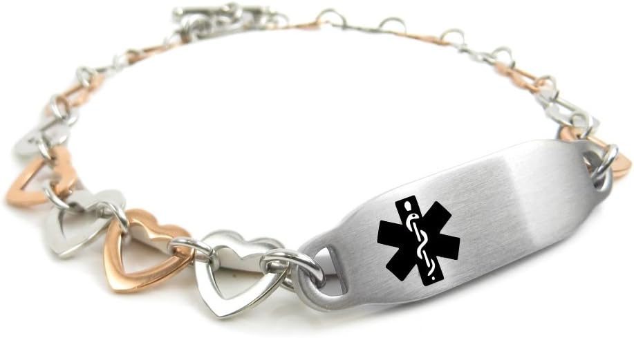 My Identity Doctor MyIDDr - Engraved Bariatric Surgery Toggle Medical Id Bracelet, Steel Steel Hearts