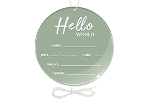 LZC LADYS GIFT Baby Announcement Sign, 6.7 Inch Hello World Newborn Sign, Thickness Upgrade Birth Announcement Sign for Hospital, Nursery Baby Shower (Green)