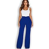 KOVALIKE Women's High Waisted Dress Pants with Waist Lapel Wide Leg Stretchy Work Pants Wrinkle Free Business Casual Trousers