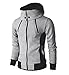 LOCALMODE Men's Double Zipper Hooded Jacket Turtleneck Fleece Hoodie Coat Grey M
