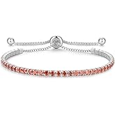 Cranmadia Valentines Day Gifts Sterling Silver Birthstone Tennis Bracelets for Women 2.5mm Tennis Bolo Bracelet Fashion Jewelry Birthday Gifts for Women Mom Wife | Adjustable Size 9"