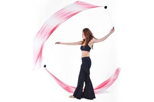 BELLYANGEL 2Pcs Silk Veils Poi Chain Balls Women Belly Dance Poi Streamer Throw Ball Stage Props