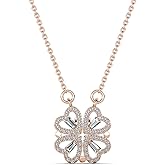 Cate & Chloe Kendra 18k White Gold-Plated Clover Pendant Necklace with Simulated Diamond Crystals | 2-in-1 Heart Clover Design Jewelry for Women | Anniversary, Birthday, Valentine's Day Gift for Her
