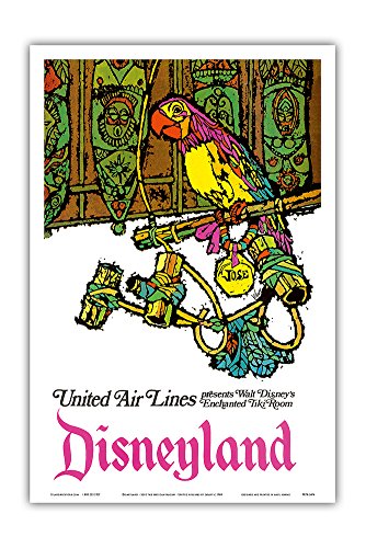 Pacifica Island Art Disneyland - Walt Disney's Enchanted Tiki Room - JosÃ© the Mexican Macaw - United Air Lines - Vintage Airline Travel Poster by Jebavy c.1968 - Master Art Print - 12in x 18in