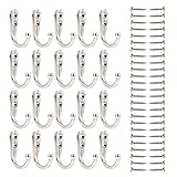 eBoot 20 Pieces Wall Mounted Hook Robe Hooks Single Coat Hanger and 50 Pieces Screws (Silver)