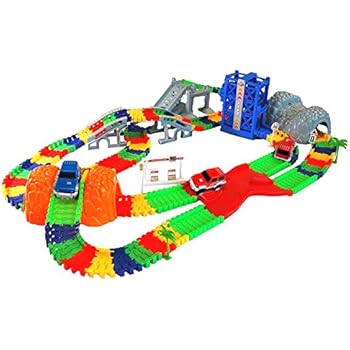 MMP Living Super Snap Speedway - Deluxe Bend and Flex Track Set with 3 Electric Cars, Tunnels, Bridge, Elevator, ramp, Track Merge and Accessories - Over 318 Pieces