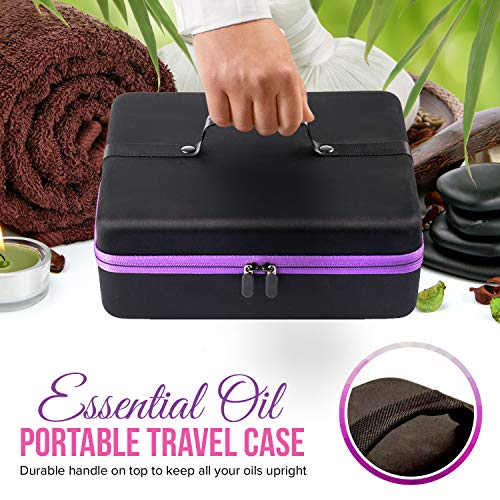 Travel Essential Oil Carrying Case/Roller Bottle Organizer - Storage for 56-69 Bottles - Holds 15-30ml 1oz & 10ml Roll on Bottles - (Carry Handle On Top) Free Roller Bottle Opener & 192 Labels