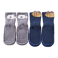 Skola 2 Thick Winter Warm Baby Toddler Anti Slip Skid Socks Grip Slipper Cotton(18-30 Months,Dark-Gray/Navy)