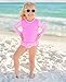 RuffleButts Baby/Toddler Girls Swimsuit Rash Guard 2-Piece Long Sleeve Set - Neon Pink Stripe Polka Dot UPF 50+ - 12-18m