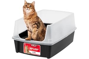 IRIS OHYAMA IRIS USA XX-Large Cat Litter Box, Open Top Extra Large Litter Box for Big Cats and Multi-Cat Households, High Sided Scatter Shield, Easy to Clean, 30" L x 20" W x 14" H, Black