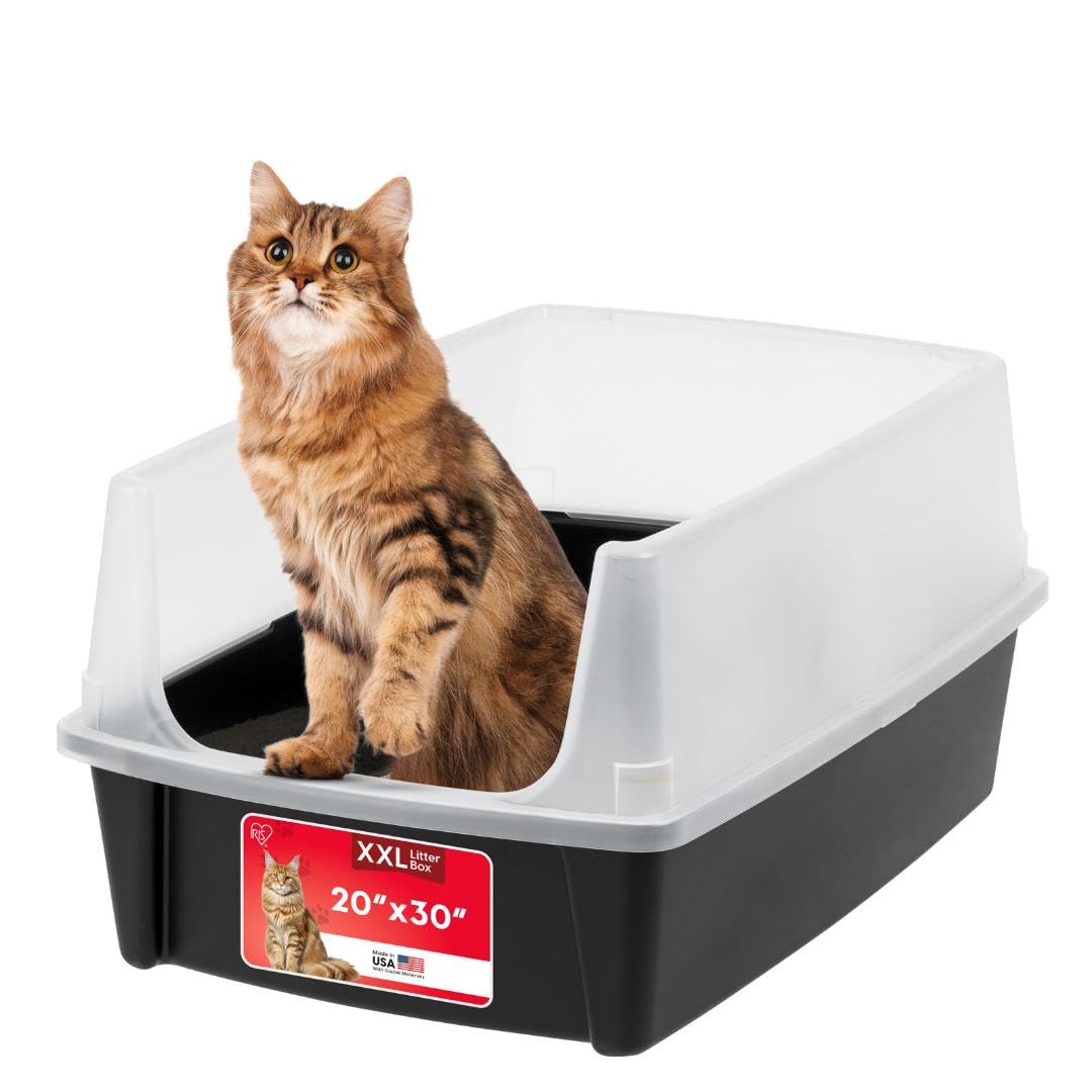 Photo 1 of IRIS USA XX-Large Cat Litter Box, Open Top Extra Large Litter Box for Big Cats and Multi-Cat Households, High Sided Scatter Shield, Easy to Clean, 30"L x 20"W x 14"H, Black