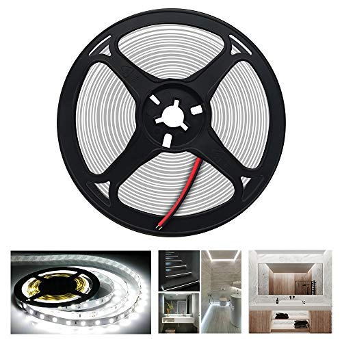 Arotelicht LED Strip Cool White 6000K 16.4ft/5M 300LEDs Flexible Strip Cuttable SMD5050 12V Tape Lights for Kitchen Home Cabinet Mirror Door (No Power Supply/Plug)