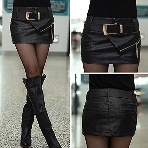 wangxiyan Women Lady Girl Black Faux Leather Sexy Mini Short Skirt Shorts & Belt