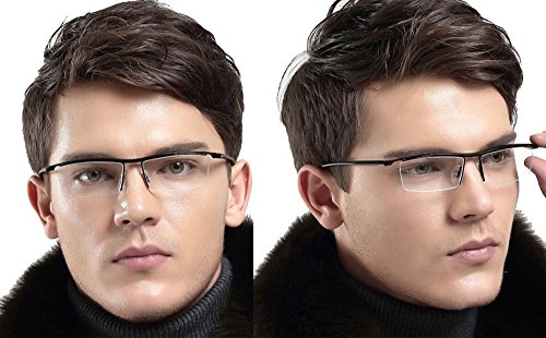 Agstum Pure Titanium Half Rimless Business Glasses Frame Optical Eyeglasses Clear Lens (Black)