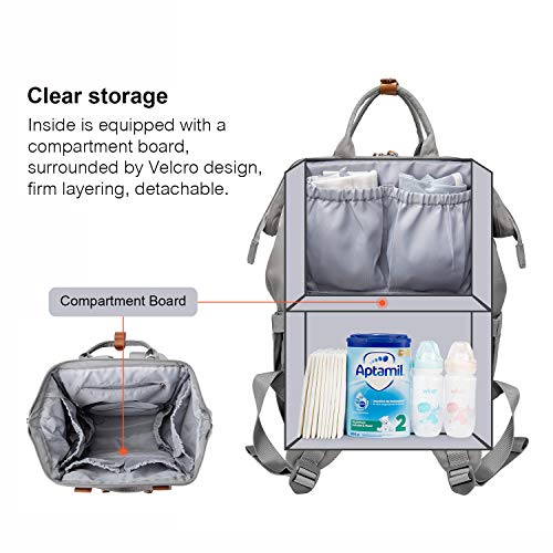 Baby Wickelrucksack Wickeltasche, LOVEVOOK Wasserdicht Babytaschen für Mama, Babyrucksack Groß mit Zwischenschichtbrett USB Ladeanschluss, Mamatasche Baby Bag für Mom Kinderwagen Schwarz Grau