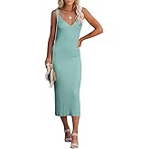 Lacozy Women's 2026 Summer Bodycon Midi Dress Sexy V-Neck Sleeveless Sweater Dress Casual Tank Top Dresses
