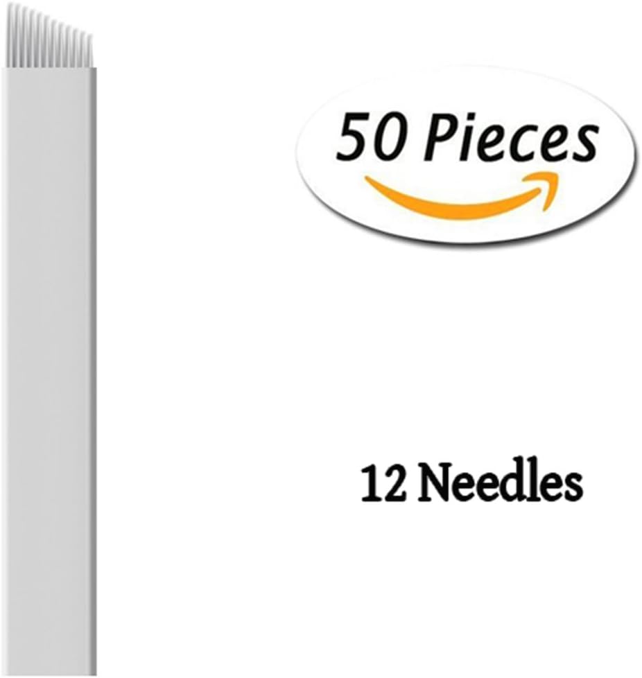 Xiaoyu 50PCS Microblading Needles, Permanent Makeup Manual Tattoo Eyebrow Blade Bevel for Eyebrow Tattoo Pens White, 12 Pin - Image 3
