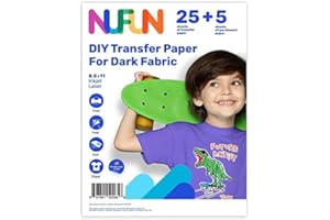 NuFun Activities Printable Iron-on Heat Transfer Paper for T Shirts, Dark Fabrics, 25 Sheets 8.5 x 11 inch, Long Lasting, Durable, Professional Quality, Easy DIY, Non-Toxic, Made in The USA