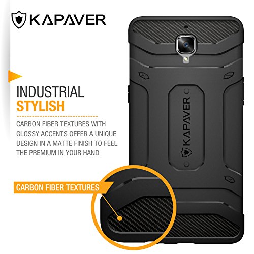 KAPAVER® OnePlus 3 / OnePlus 3T Rugged Back Cover Case MIL-STD 810G Officially Drop Tested Solid Black Shock Proof Slim