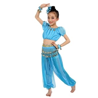 FNKDOR Fasching Mädchens Tüll Kleid Kostüm Ägypten Bauchtänzerin Pailletten Kinder Karneval Kostüme