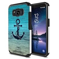 FINCIBO Case Compatible with Samsung Galaxy S8 Active G892A 5.8 inch, Dual Layer Hard Back Hybrid Protector Case Cover Anti Shock TPU for Galaxy S8 Active (NOT FIT S8/ S8 Plus) - Blue Anchor Wood