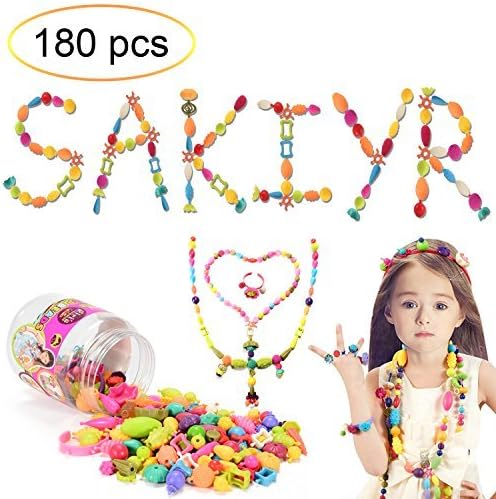 Sakiyr 180 PCS Pop Snap Beads Set for Toddlers, Creative DIY Jewelry Kit for Kids Art Crafts Intelligence Education Toys